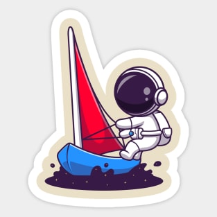 Cute Astronaut Riding Water Bike Jet Ski In Space Cartoon Sticker